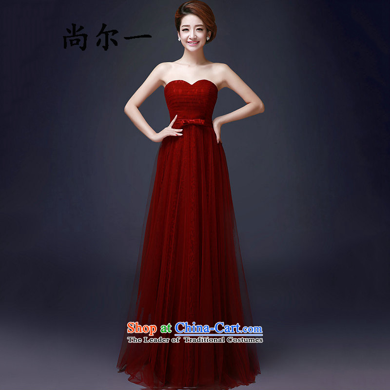 Yet, a new paragraph long autumn wedding red wedding dress lace anointed chest Sau San Bridal Services 8267 bows wine red XXL