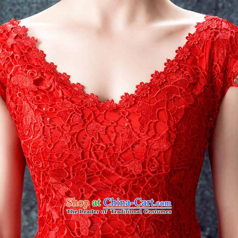 According to Lin Sha bride wedding dress bows Services Mr Ronald New 2015 Skirt Red Stylish retro qipao lace Sau San evening dress according to Lin Sha RED M , , , shopping on the Internet