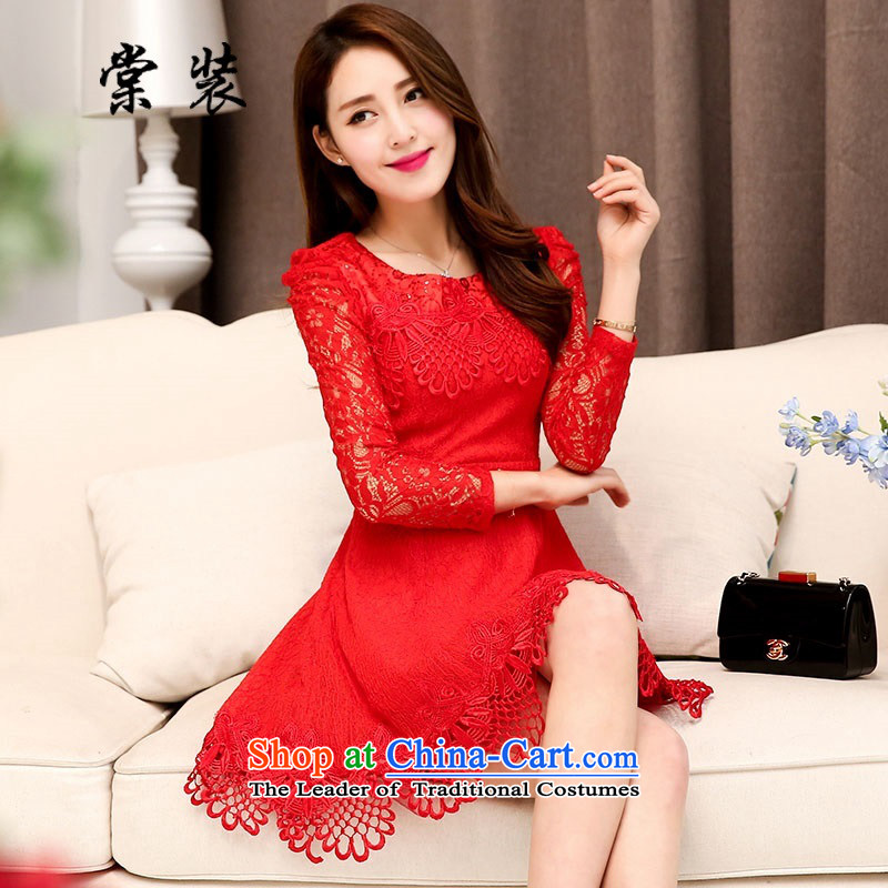 Load-tong 2015 Autumn replacing lace hook on-chip flower dresses evening dress/wedding flower non-Manual Load-M, red flower , , , shopping on the Internet