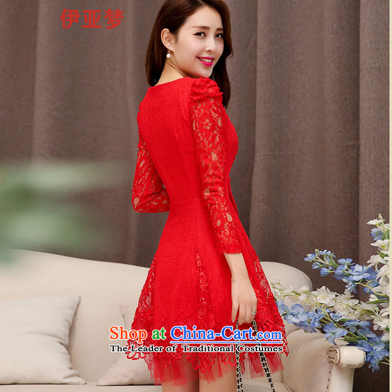 The dream of autumn boxed long-sleeved red dress video thin lace Sau San bridal dresses bows service banquet thin small red dress M Dream of Bahia , , , shopping on the Internet