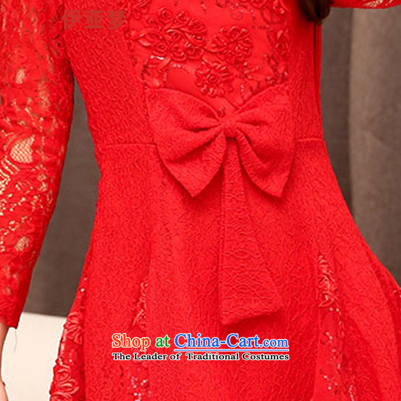 The dream of autumn boxed long-sleeved red dress video thin lace Sau San bridal dresses bows service banquet thin small red dress M Dream of Bahia , , , shopping on the Internet