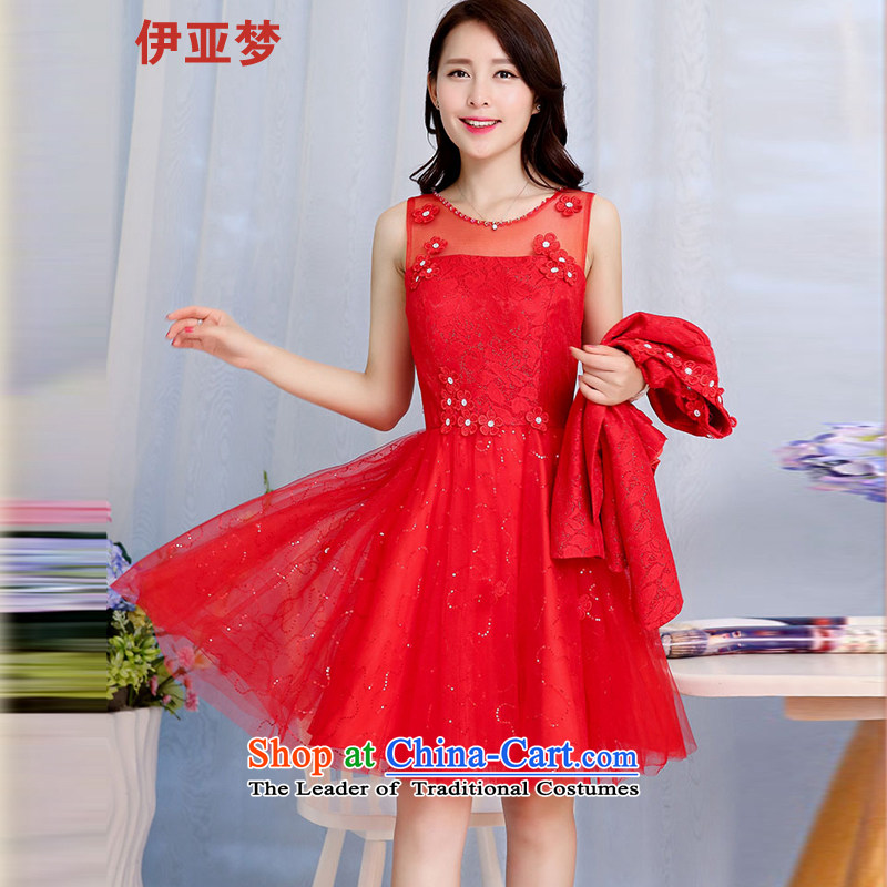 The dream of autumn and winter jackets red dress video thin lace Sau San bows dress bride with two-piece banquet annual meeting of Bahia, L, Red Dress Dream , , , shopping on the Internet