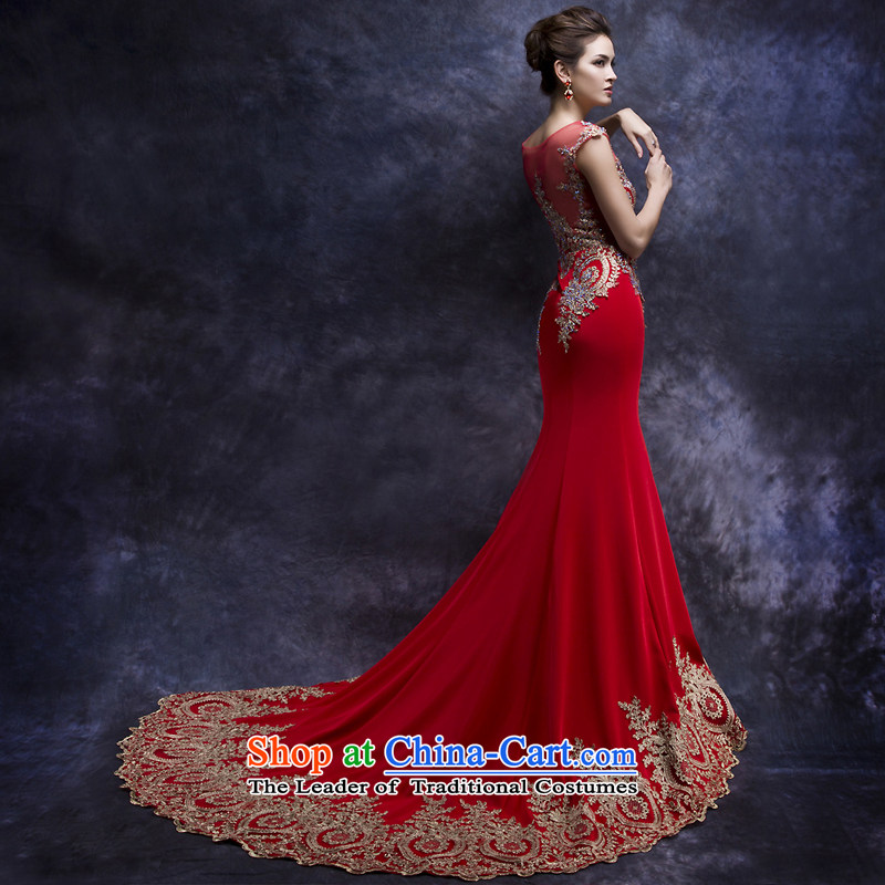 Toasting champagne wedding dress uniform new 2015 Long Tail dress bride dress crowsfoot marriage summer tail red S,oco,,, shopping on the Internet