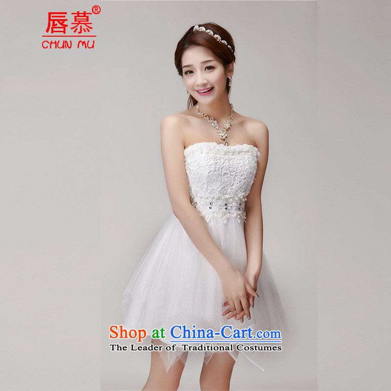 The 2015 summer lip dresses manually staple pearl diamond temperament and Sau San groups chest bridesmaid dress skirt whiteL