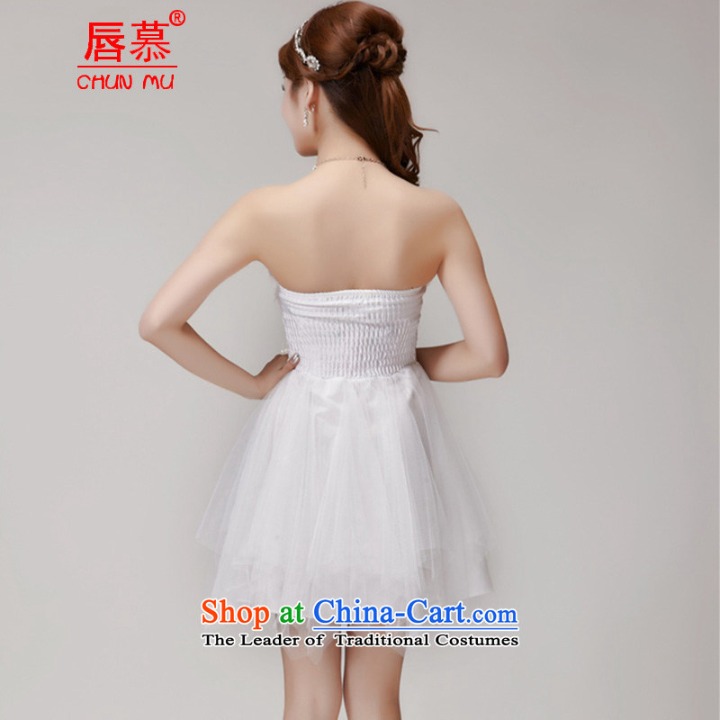 The 2015 summer lip dresses manually staple pearl diamond temperament and Sau San groups chest bridesmaid dress skirt white L, the (CHUNMU lip) , , , shopping on the Internet
