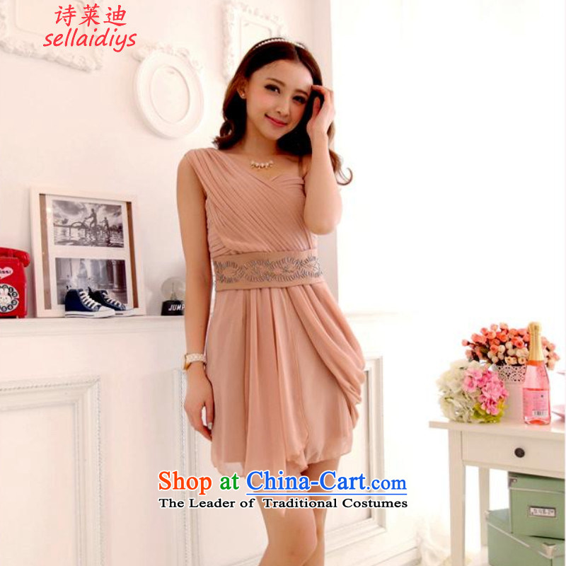Ms Elsie Leung at the summer 2015 bridesmaid Dress Short of small dress marriages bows services Beveled Shoulder bridesmaid to bare pink. S poem Randy sellai@diys) , , , shopping on the Internet
