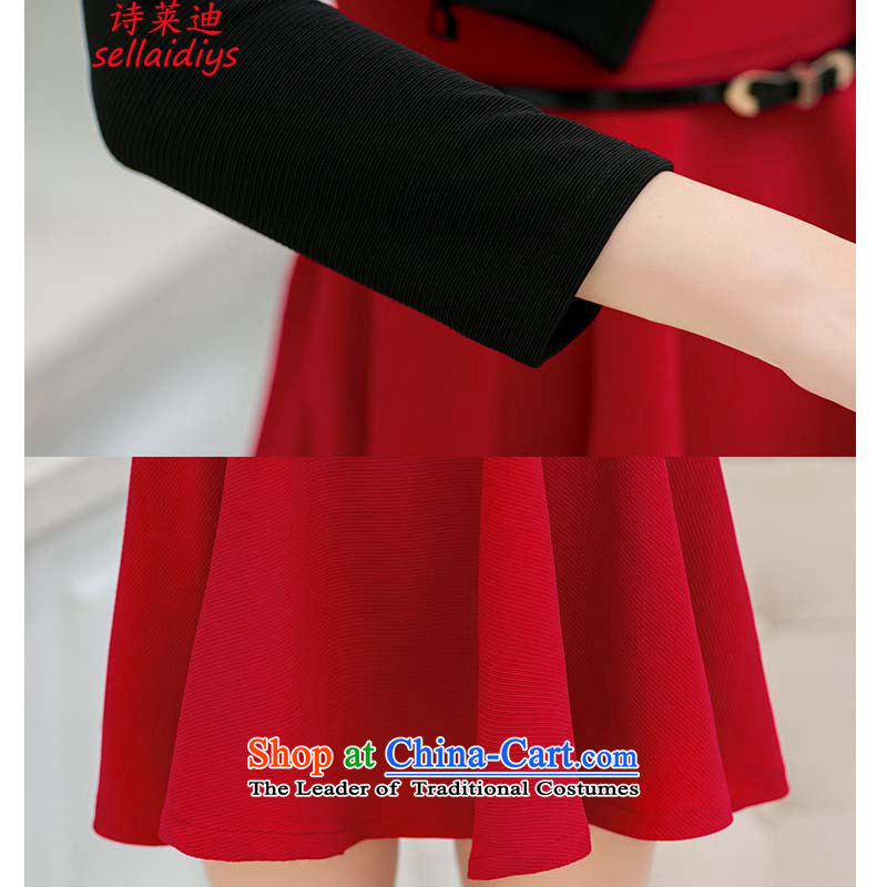 At 2015 Autumn poem with two-piece dresses sweet long-sleeved gown shawl kit small addition Chest Flower belt red jacket with a black skirt. L, poetry Randy sellai@diys) , , , shopping on the Internet