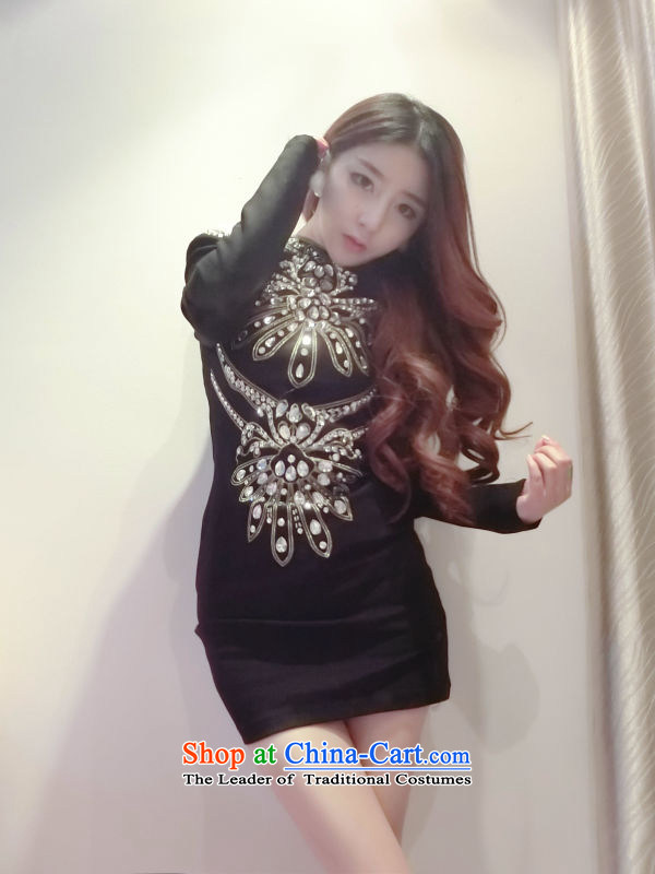 At 2015 Autumn poem new sexy goddess of aristocratic temperament embroidery nail jewelry Shek Sau San video thin long-sleeved gown small black skirt (quality is extremely good. M picture, prices, brand platters! The elections are supplied in the national character of distribution, so action, buy now enjoy more preferential! As soon as possible.