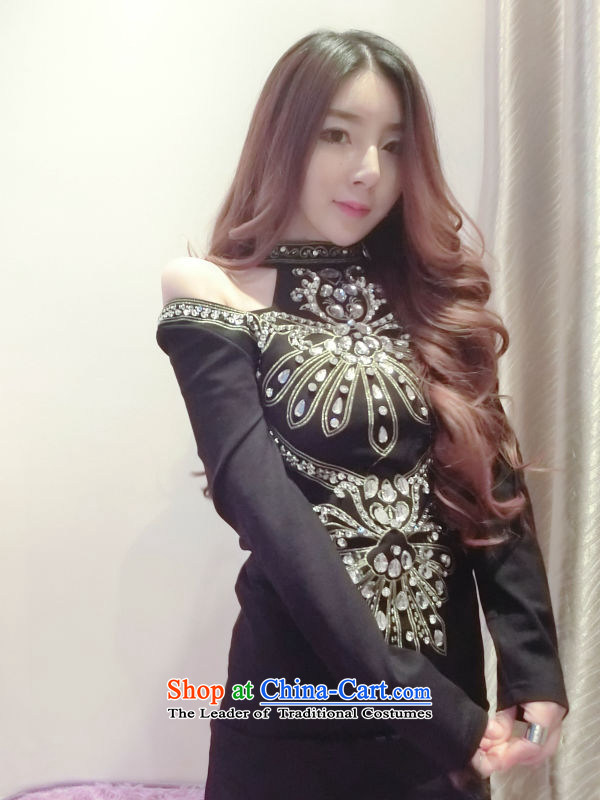 At 2015 Autumn poem new sexy goddess of aristocratic temperament embroidery nail jewelry Shek Sau San video thin long-sleeved gown small black skirt (quality is extremely good. M picture, prices, brand platters! The elections are supplied in the national character of distribution, so action, buy now enjoy more preferential! As soon as possible.