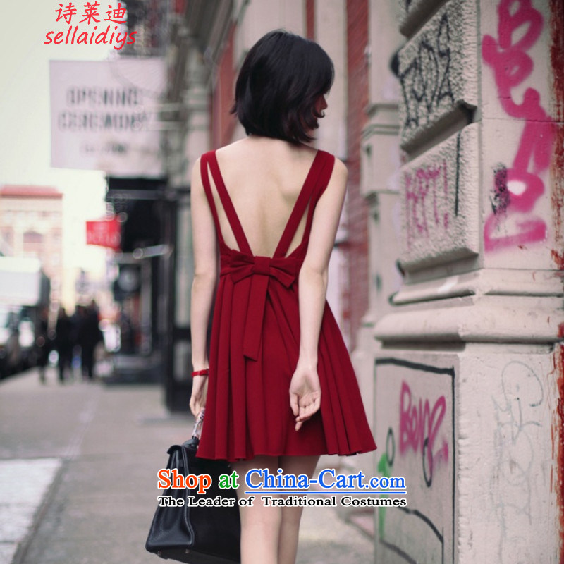 Ms Elsie Leung at 2015 Summer new strap and sexy back deep V-Neck Bow Tie dress dresses nightclubs replacing gift pack deep red. M poem Randy sellai@diys) , , , shopping on the Internet