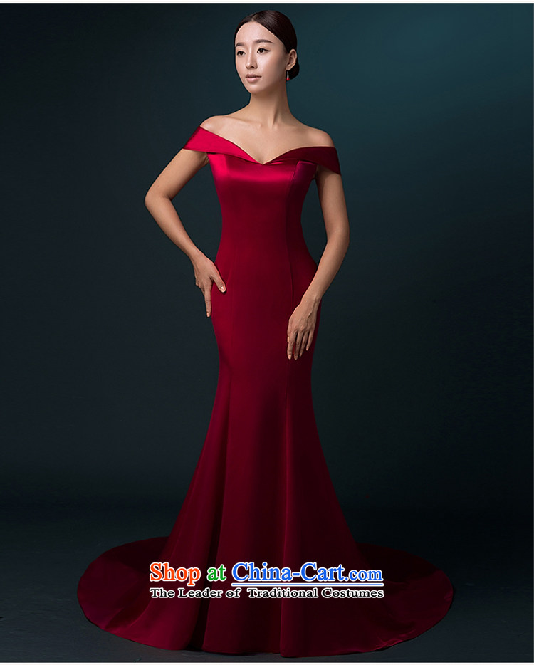 Hillo Lisa (XILUOSHA banquet evening dress) long tail wedding dress a field shoulder satin dress custom bride toasting champagne crowsfoot services fall wine red XL Photo, prices, brand platters! The elections are supplied in the national character of distribution, so action, buy now enjoy more preferential! As soon as possible.
