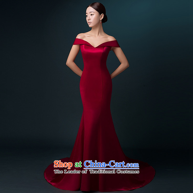Hillo Lisa (XILUOSHA banquet evening dress) long tail wedding dress a field shoulder satin dress custom bride toasting champagne crowsfoot services fall wine red XL, Hillo Lisa (XILUOSHA) , , , shopping on the Internet