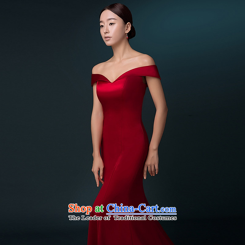 Hillo Lisa (XILUOSHA banquet evening dress) long tail wedding dress a field shoulder satin dress custom bride toasting champagne crowsfoot services fall wine red XL, Hillo Lisa (XILUOSHA) , , , shopping on the Internet