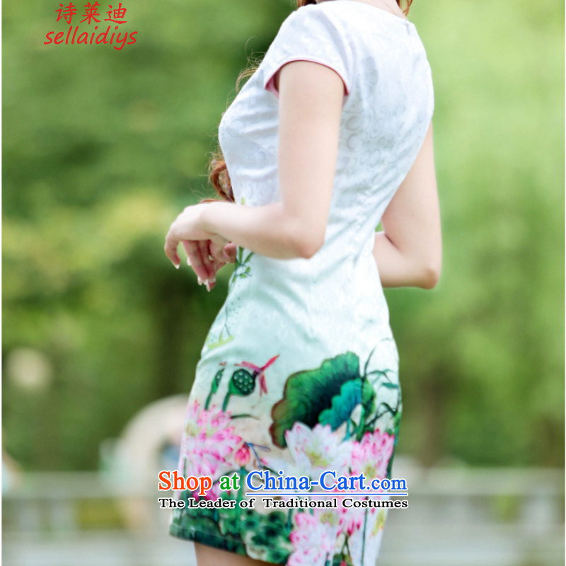 Ms Elsie Leung at the summer 2015 new stamp retro cheongsam dress lotus jacquard short-sleeved wedding dress improved cheongsam pink Sau San XL, poetry Randy sellai@diys) , , , shopping on the Internet