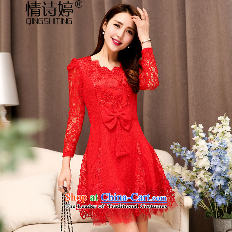 All New 2015 Autumn Ting replacing stylish lace hook spend engraving ripple for long-sleeved wedding dresses large decorated in video thin female aristocratic temperament of poems XXL, red-ting (QINGSHITING) , , , shopping on the Internet