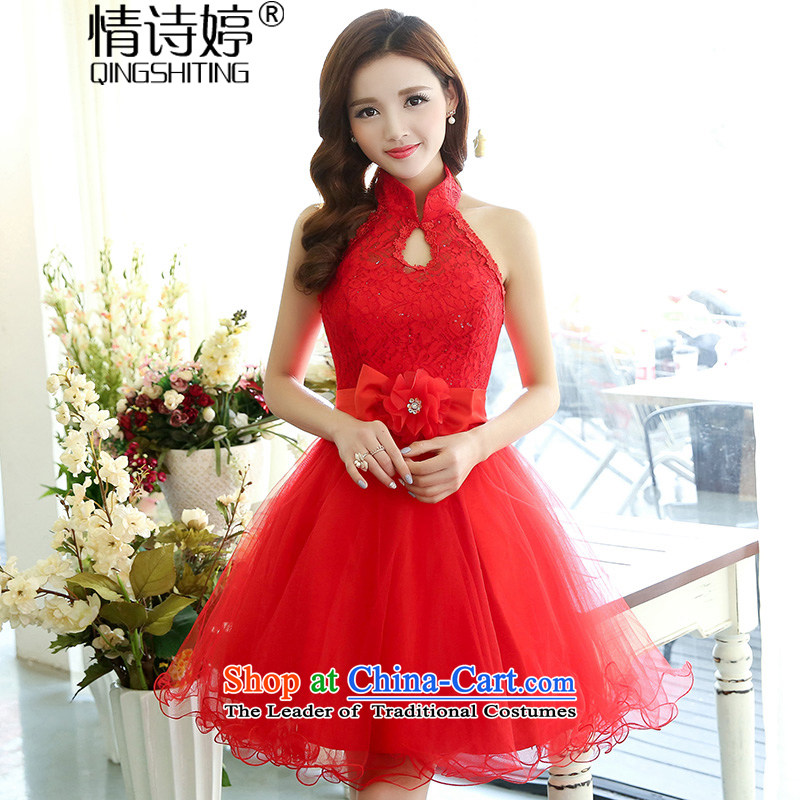 All New 2015 Autumn Ting mount must also shoulder straps, leakage princess bon bon short skirts bridesmaid marriage solemnisation evening dresses lace the yarn stitching dress dresses in red S of female poem QINGSHITING Ting () , , , shopping on the Internet