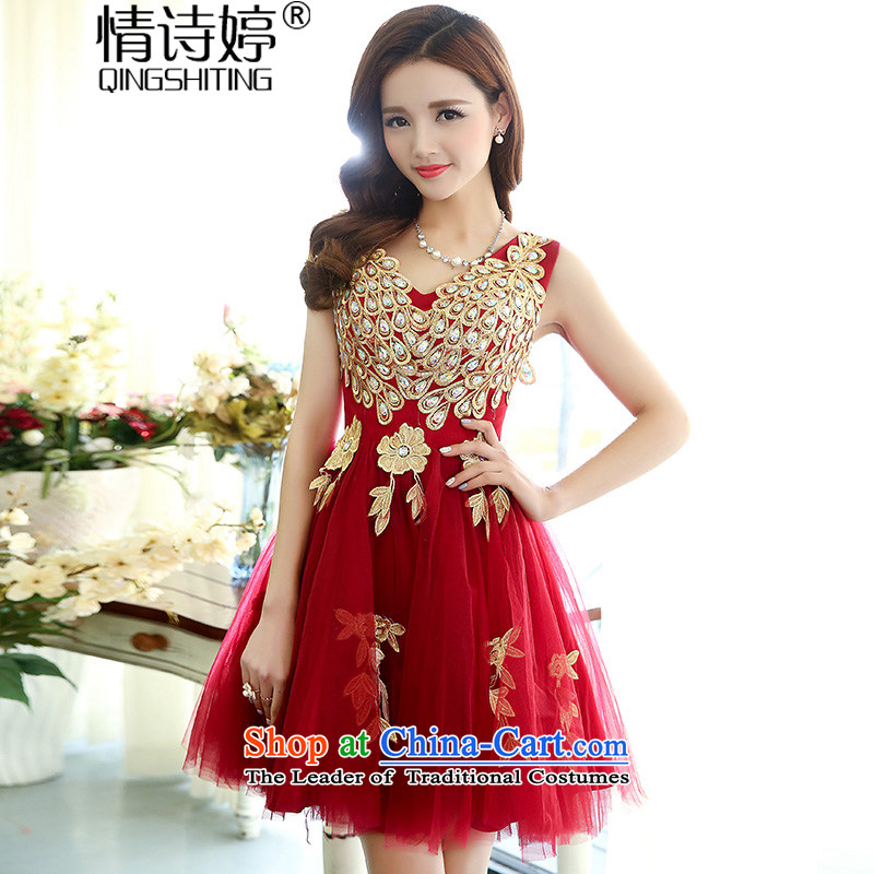 All New 2015 Ting bride bridesmaid dress straps, princess bon bon short skirts bridesmaid marriage solemnisation evening dresses stereo peacock pattern dress dresses and women S, all red-ting (QINGSHITING) , , , shopping on the Internet