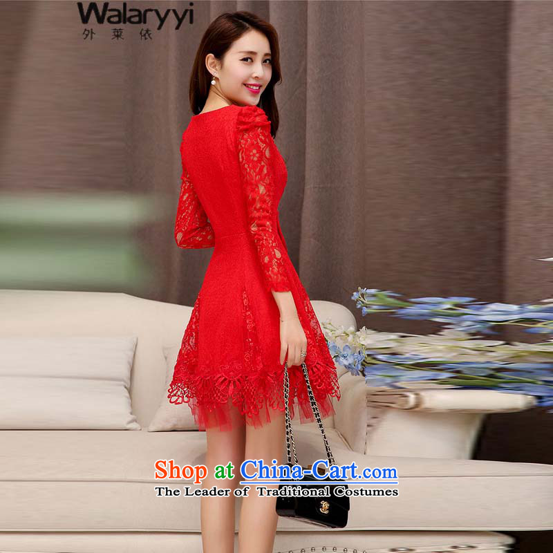 The fall of new, 5203#2015 female solid color graphics in long-sleeved thin long skirt dresses red XXL, outside Lai (walaiyyi) , , , shopping on the Internet