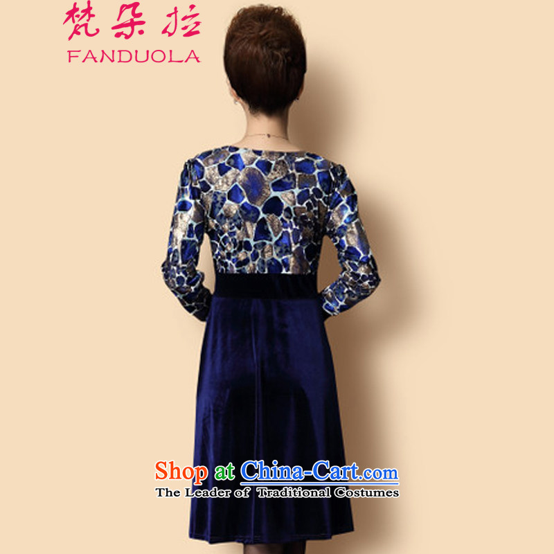 Van Gogh's 2015 autumn and winter in the new mother Kim installed older velvet long-sleeved thick MM Leopard Tipping Load mother dress dark blue , L, Van Gogh (FANDUOLA) , , , shopping on the Internet