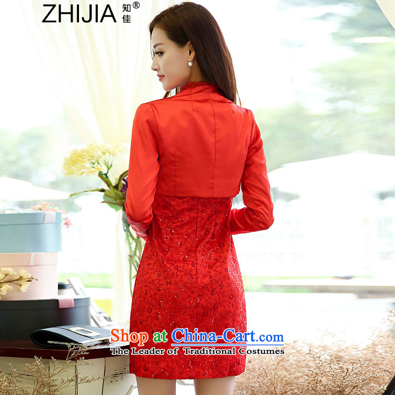 Known Good 2015 new stylish light slice load autumn round-neck collar short-sleeve straight skirt with long-sleeved jacket small large decorated Wedding dress who video thin female aristocratic air picture color XL, know better (ZHIJIA) , , , shopping on the Internet