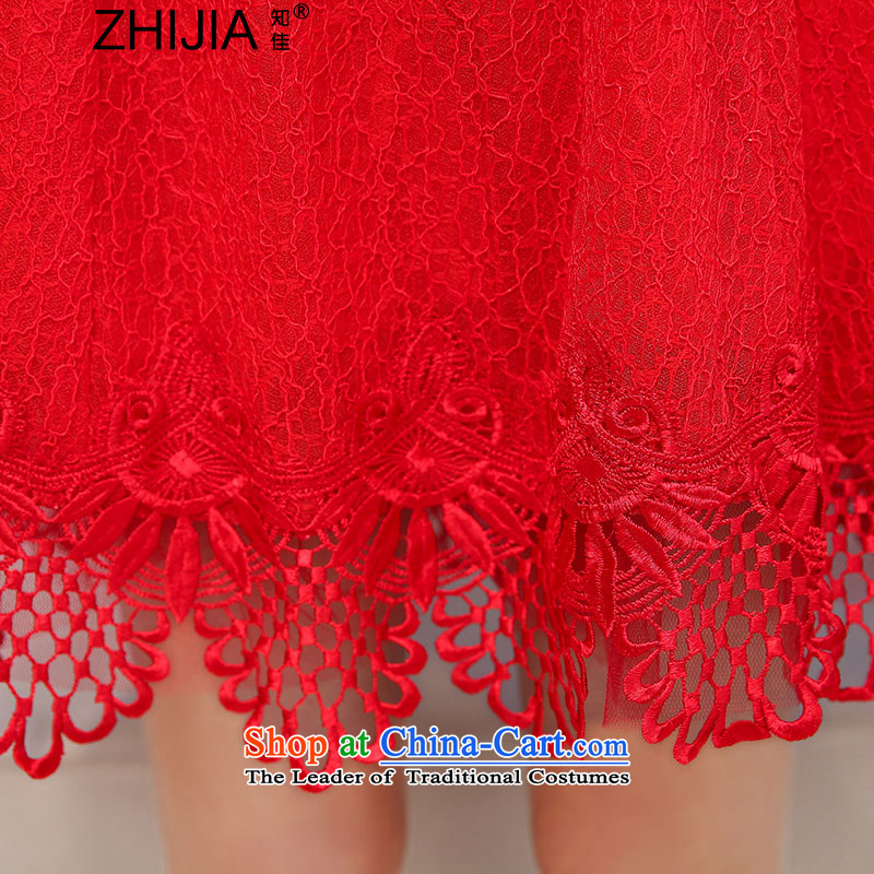 Known Good 2015 new fall inside the trendy lace hook spend long-sleeved engraving round-neck collar wedding dresses large decorated in video thin female red XL, known good (ZHIJIA) , , , shopping on the Internet
