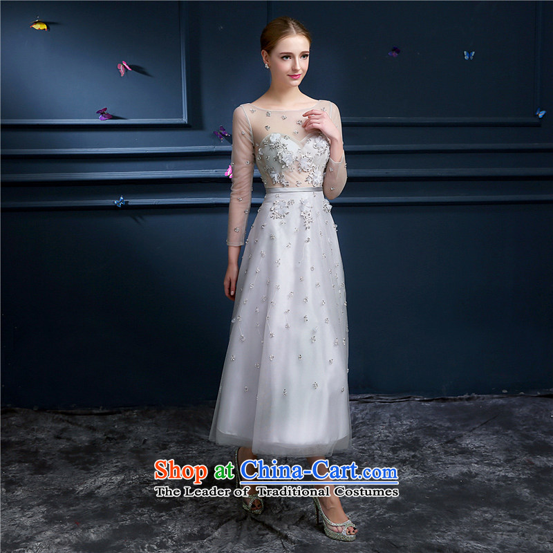 (Heung-lun's health big temperament birthday dress in the skirt cuff sexy fluoroscopy advanced in gray long gown bride services Annual Dinner of toasting champagne evening dress Aaron scent, L, gray advanced, , , , shopping on the Internet