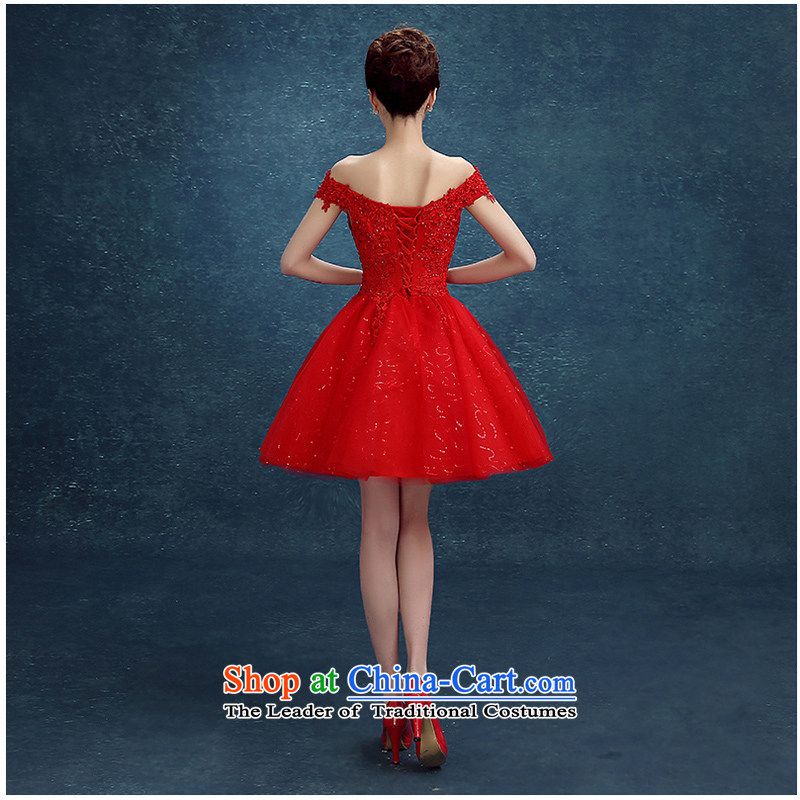 2015 new stylish Red slotted shoulder lace marriage small dress bridesmaid evening dress bride bows service, Red XL, Kyung-hae dreams wedding dress shopping on the Internet has been pressed.