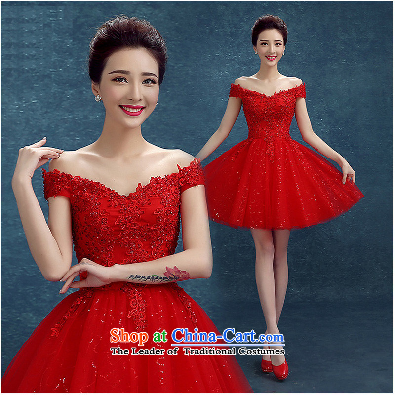 2015 new stylish Red slotted shoulder lace marriage small dress bridesmaid evening dress bride bows service, Red XL, Kyung-hae dreams wedding dress shopping on the Internet has been pressed.