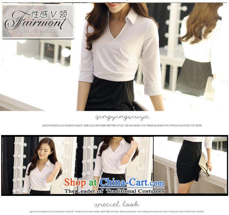 2015 Autumn flower field installed new women's temperament V-Neck dress skirt long-sleeved Sau San package and skirt wear skirts D104C9095 White XL Photo, prices, brand platters! The elections are supplied in the national character of distribution, so action, buy now enjoy more preferential! As soon as possible.