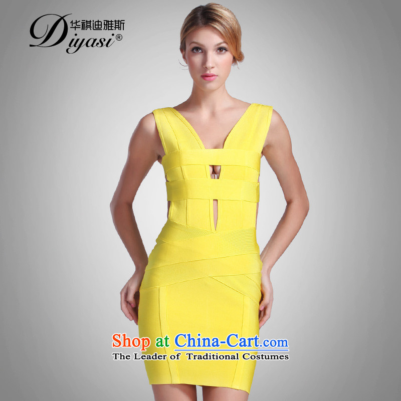 Hua Qi Avandia, sexy back engraving nightclubs and stylish look like package small yellow dress cosmopolitian skirt Yellow M China bandages Starke Avandia, , , , shopping on the Internet