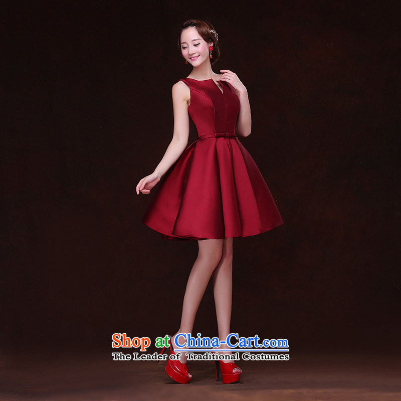 Banquet in spring and autumn evening dress short of new evening twill satin bride bows banquet bridesmaid bridesmaid mission su0333 services red XL