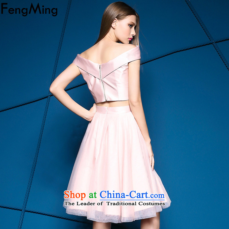 Hsbc Holdings plc Ming New) Autumn 2015 solid color and sexy bare shoulders a collar short piece + half skirt evening dress aristocratic stylish package pink two kits M Fung Ming (fengming) , , , shopping on the Internet