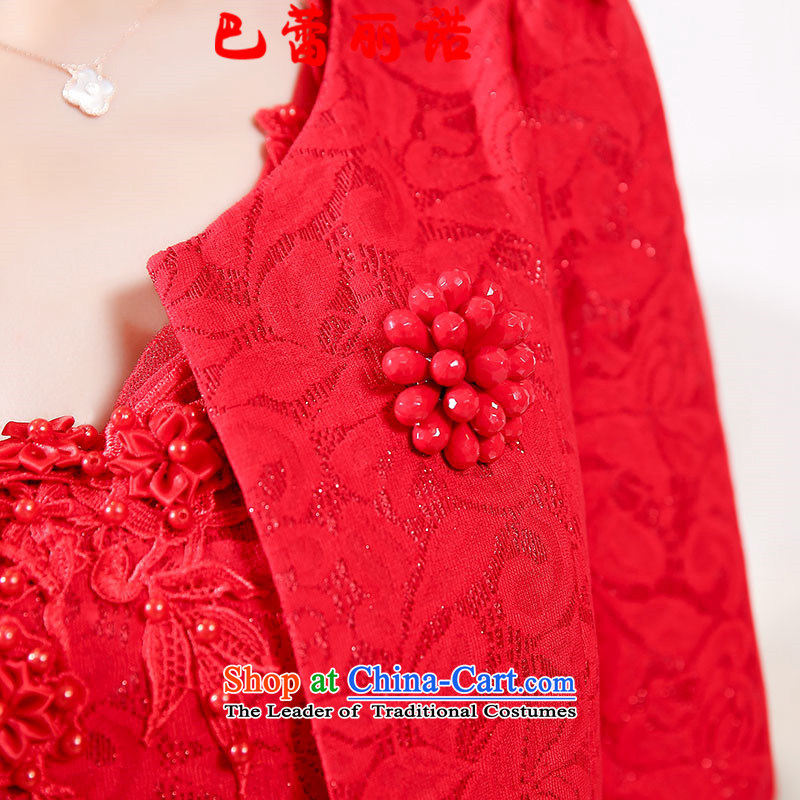The buds of 2015 autumn and winter, new V-Neck nail pearl floral decorations bride with gauze sleeveless bon bon skirt + jacket two kits bows to the skirt dress RED M Bar Lei Li, , , , shopping on the Internet