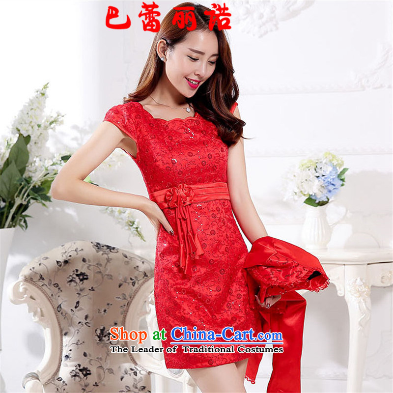 The buds of 2015 autumn and winter, new bright red bride wedding dress + short, long-sleeved jacket small two kits dresses bows dress RED M Bar Lei Li, , , , shopping on the Internet