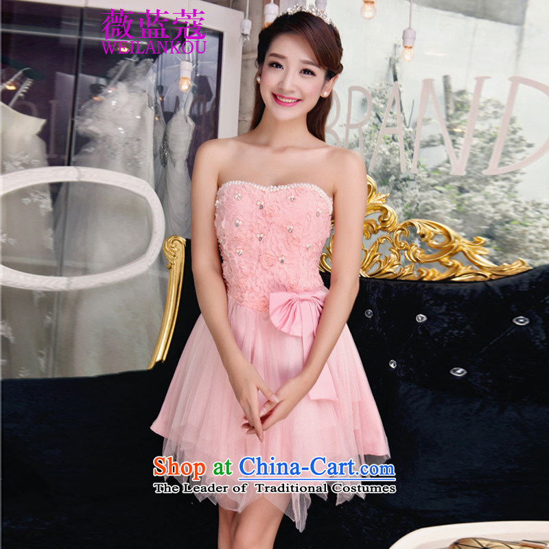Ms Audrey EU blue autumn 2015 Korean Coe new products covered shoulders stylish lace dresses temperament Sau San booking pearl pink dresses L