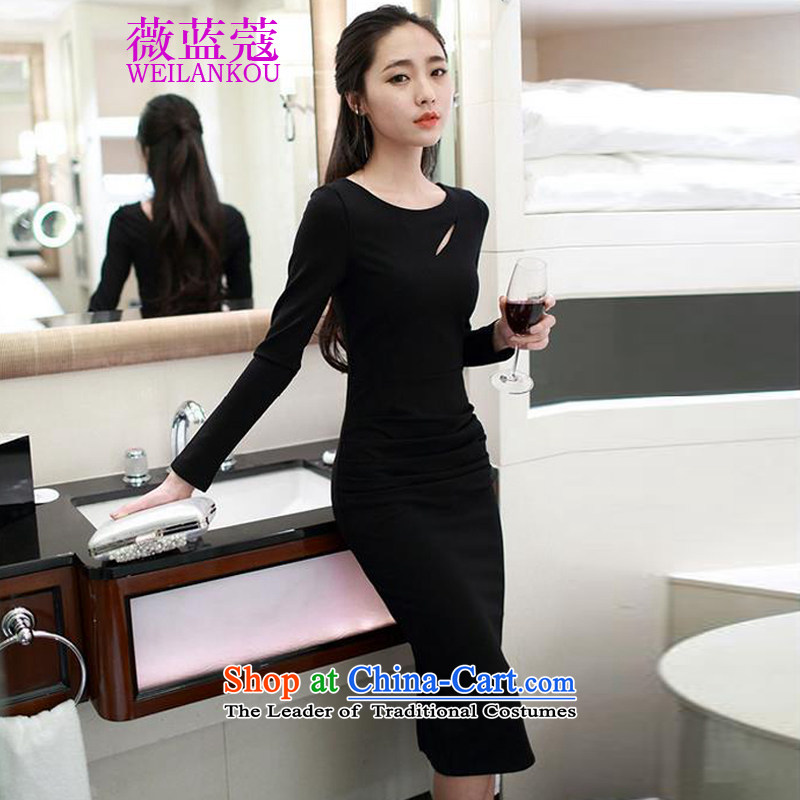 Ms Audrey EU blue Coe new Korean version of 2015, stylish look and feel of the breast, forming the back long-sleeved dresses engraving the forklift truck dress rose M MS AUDREY EU COE (WEILANKOU BLUE) , , , shopping on the Internet