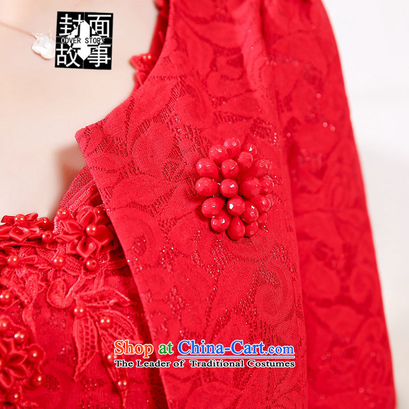 Cover Story autumn) dress dresses kit V-Neck retro lace bows small red dress banquet with two-piece bride bows dress red XL, Cover Story (COVER) SAYS shopping on the Internet has been pressed.