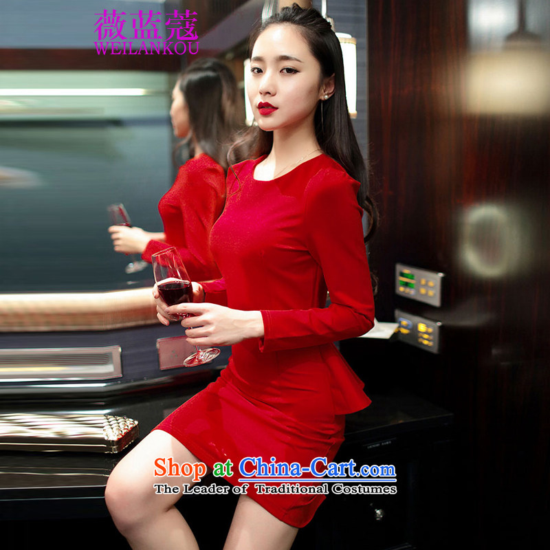 Ms Audrey EU blue long-sleeved new 2015 Coe elegant forming the gift of the Sau San skirts services Korean married red dress black , L, Ms Audrey Eu Blue Coe (WEILANKOU) , , , shopping on the Internet