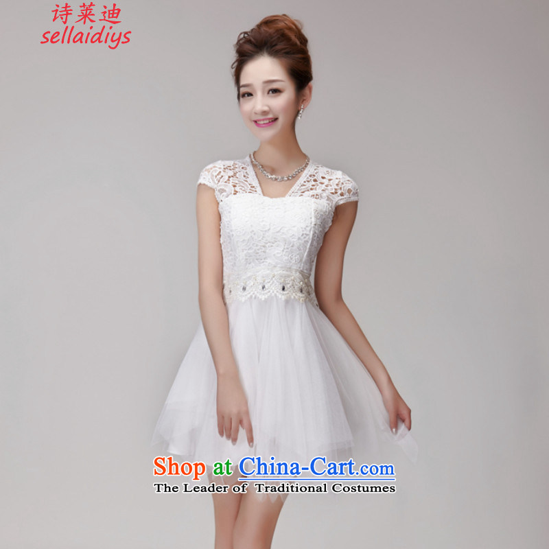At 2015 Summer poem new lace hook flower dresses female bon bon skirt temperament dress skirt White?M