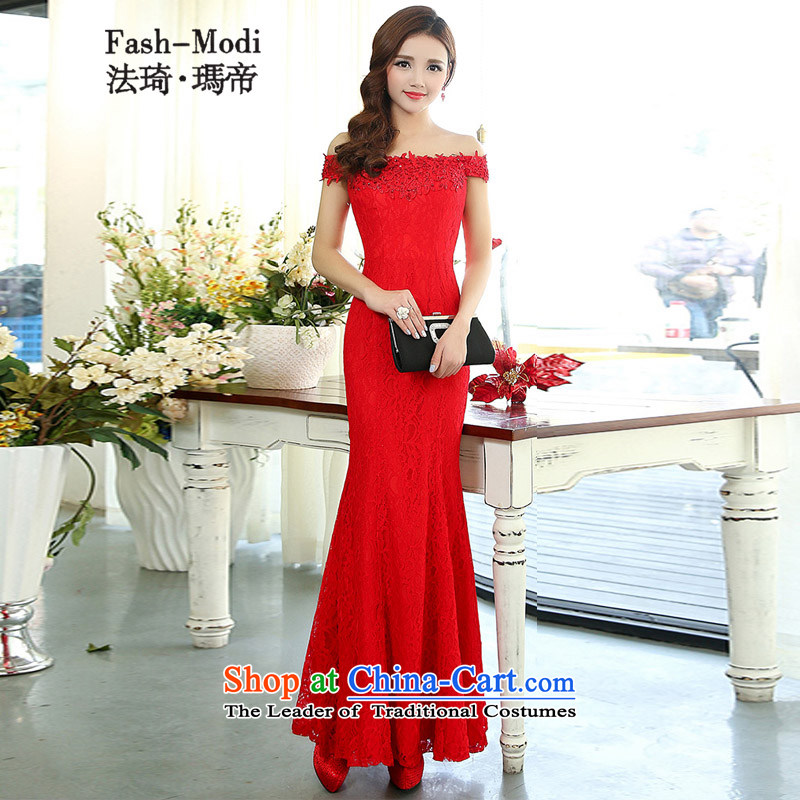 Law Chi Maria Dili Married Women 2015 betrothal small dress lace wiping the chest to marry field shoulder evening bridesmaid services for pregnant women to serve dress bows door RED M