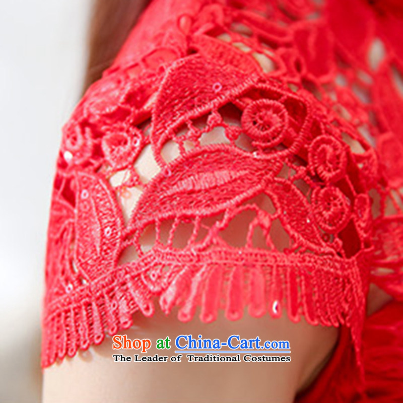 As the fall of lace ceremony in spring and autumn 2015 new dress short-sleeved red qipao lace bridesmaids bows services video performances serving large thin code female red L CODE 741 recommendations with the weight through cross-chau (QIQIU,....) shopping on the Internet