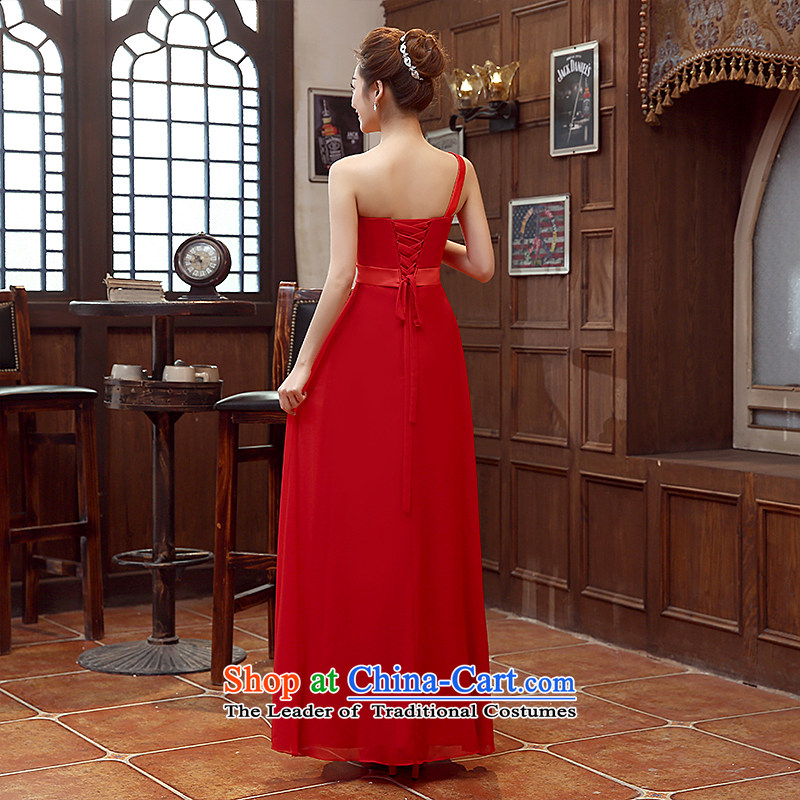 Non-you do not marry 2015 new wedding dress Chinese long single shoulder bride long skirt diamond jewelry Sau San King sprinkler services stylish chiffon bridesmaid skirt evening dresses large red M Non-you do not marry shopping on the Internet has been pressed.