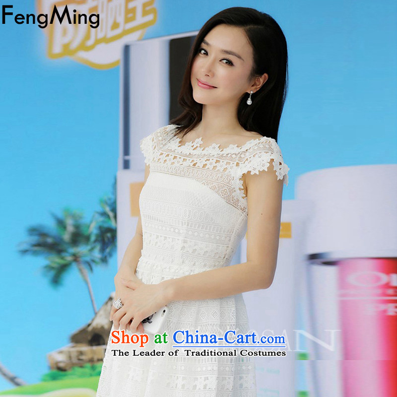 Hsbc Holdings Plc 2015 Autumn Ming dresses stars of the same water-soluble lace engraving Sailers Princess Sau San skirt white L, HSBC Holdings plc (fengming ming) has been pressed shopping on the Internet