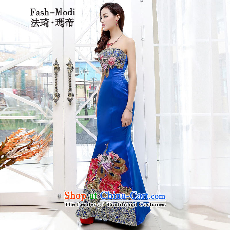 Law Chi Princess Royal 2015 new fall back door marriages banquet bows service long bridesmaid to Sau San video thin betrothal will dovetail long skirt Blue M, Mr. Qi in Dili and the law (fash-modi) , , , shopping on the Internet