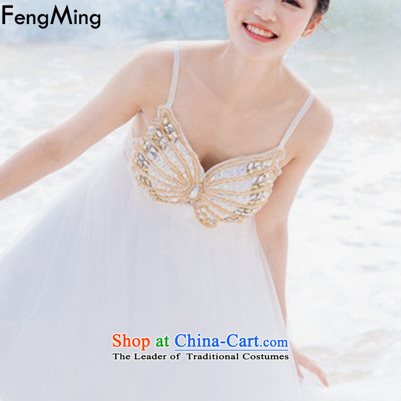 Hsbc Holdings plc Ming resort fairies skirt 2015 Butterfly heavy industry staples pearl strap dresses lei mesh yarn stitching doll skirt evening dress skirt white L, HSBC Holdings plc (fengming ming) has been pressed shopping on the Internet