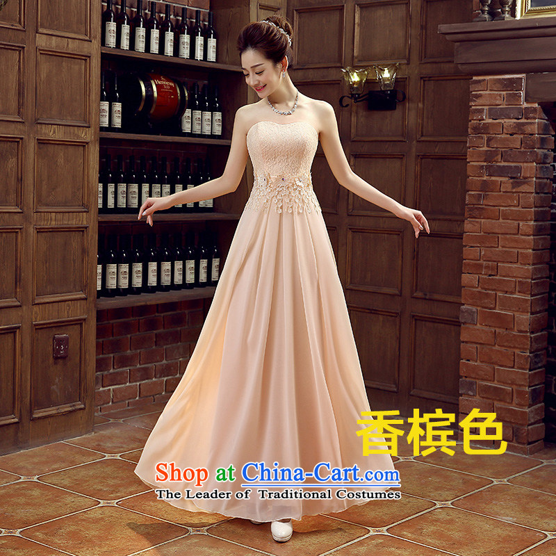Non-you do not marry 2015 new evening dresses lace wiping the chest long skirt video thin bride toasting champagne Sau San services embroidered strap bridesmaid services moderator dress champagne color M Non-you do not marry shopping on the Internet has been pressed.
