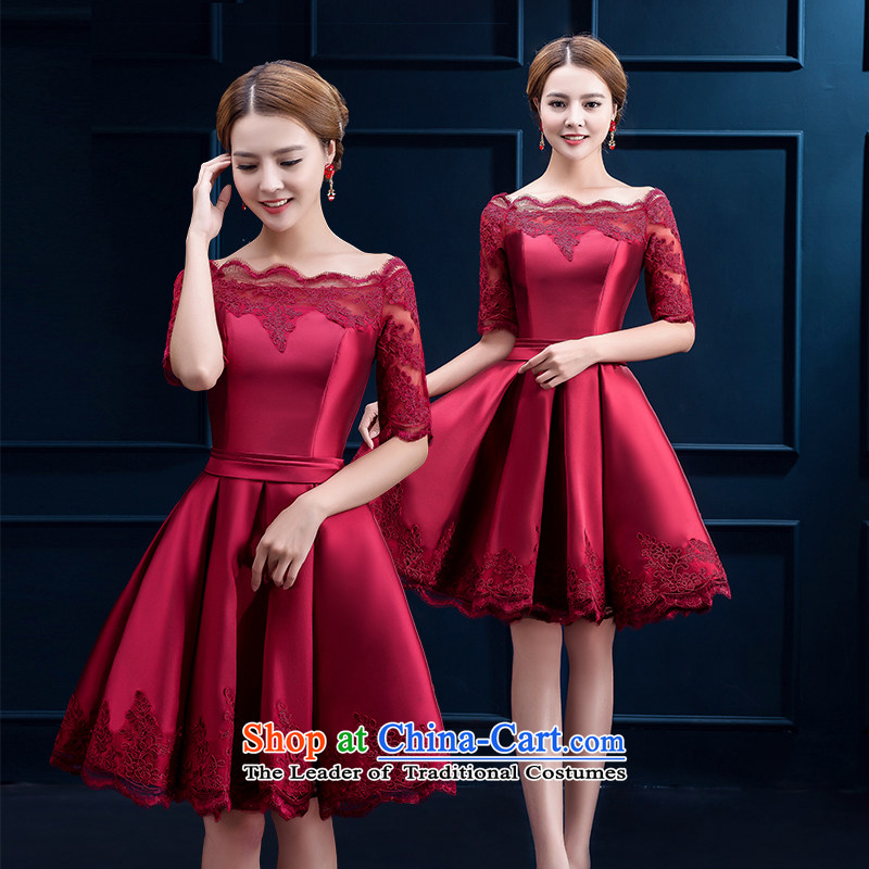 2015 Summer Wine red marriages bows to lace 7 short-sleeved) wedding dinner evening dress up to a female Red M dayinni stephanie () , , , shopping on the Internet