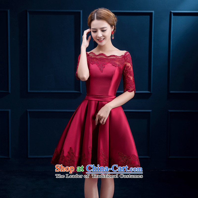 2015 Summer Wine red marriages bows to lace 7 short-sleeved) wedding dinner evening dress up to a female Red M dayinni stephanie () , , , shopping on the Internet