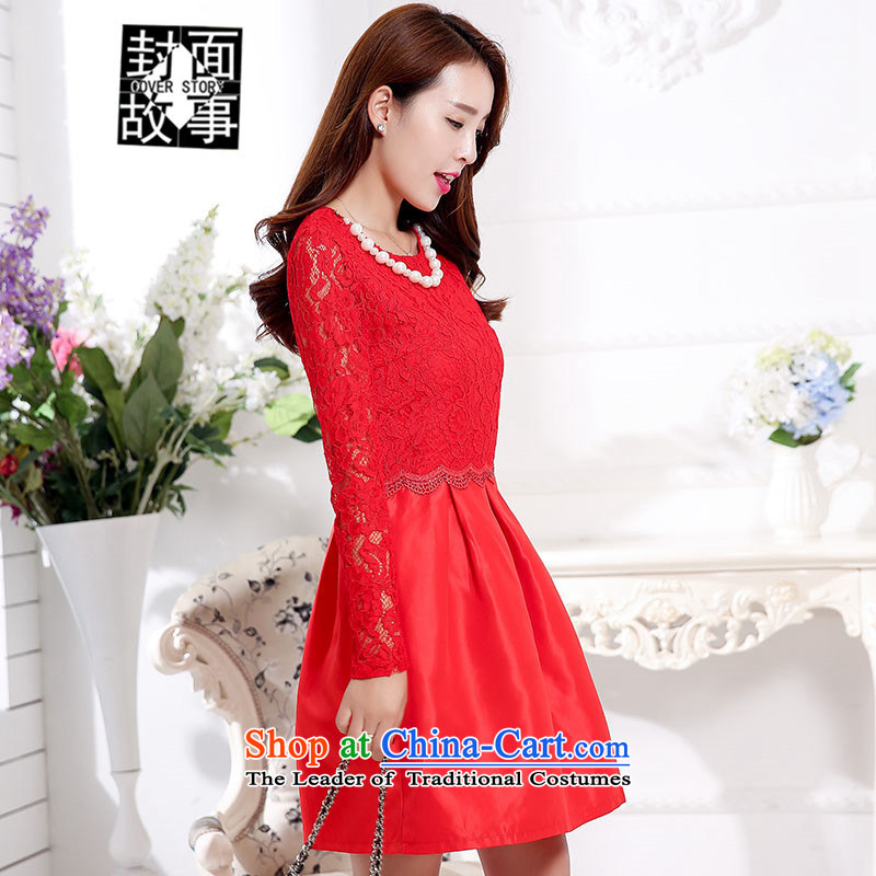 Cover Story in spring and autumn 2015 replacing long-sleeved female lace dresses toasters evening dresses large red bride back to door onto bows XXL, red cover story services (COVER) SAYS shopping on the Internet has been pressed.