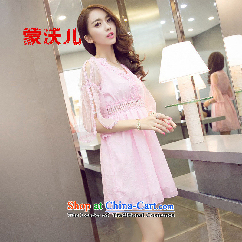  2015-January Monrovia Kosovo of horn cuff sexy V-Neck foutune chiffon lace dresses Princess Pink dresses , M, and establishment of a Kosovo-mengwoer) , , , shopping on the Internet